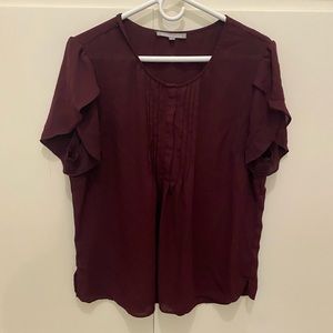Daniel Rainn Burgundy blouse with pleated detail and flutter sleeves